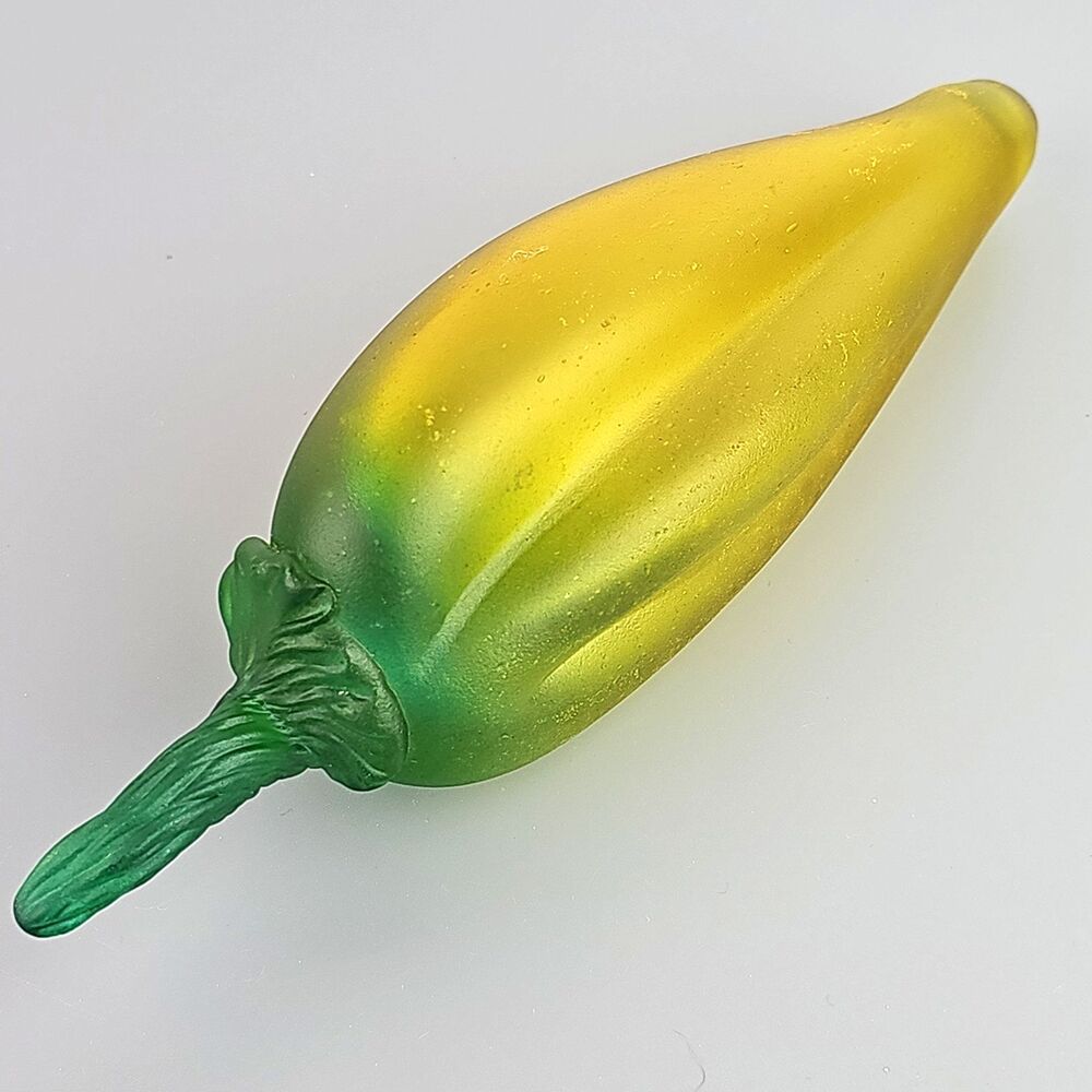 VTG  Hand Blown Glass Art Chili Pepper Figurine Yellow Green 8 inch Mid Century